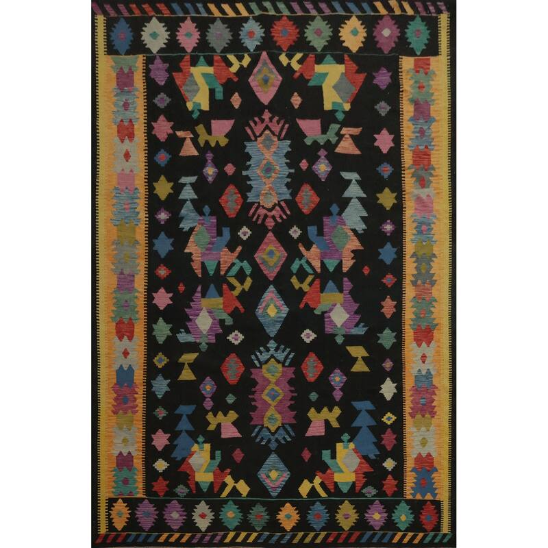 Hand Woven Oriental 100% Wool Carpet Southwestern Tribal Multi-Colored Kilim Area Rug - 11' 6'' X 8' 2''