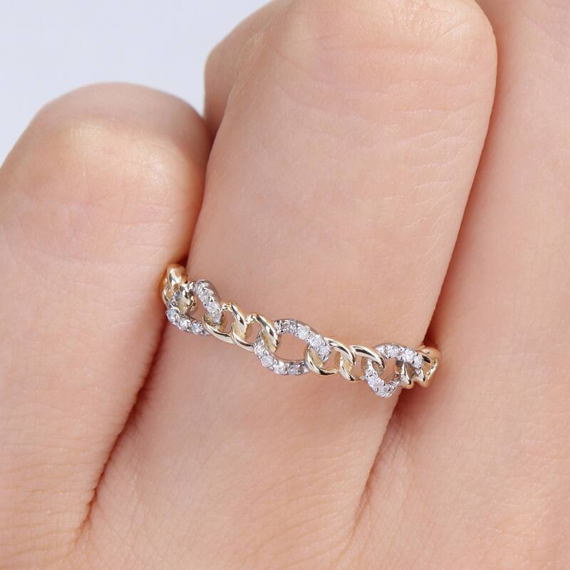 Miadora Diamond Accent Stackable Curb Link Ring in 10k Yellow Gold