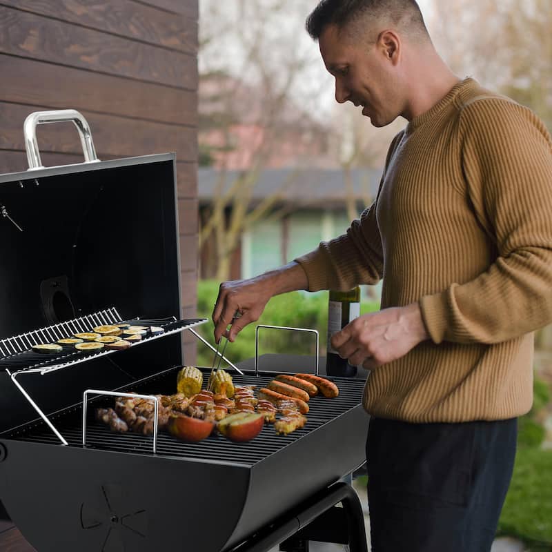 Royal Gourmet 30-Inch Barrel Charcoal Grill with Side Table, Black