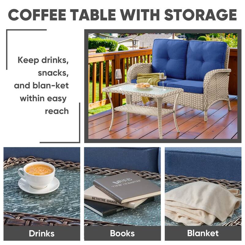 Pocassy Outdoor Loveseat Sofa with Table Funiture Set