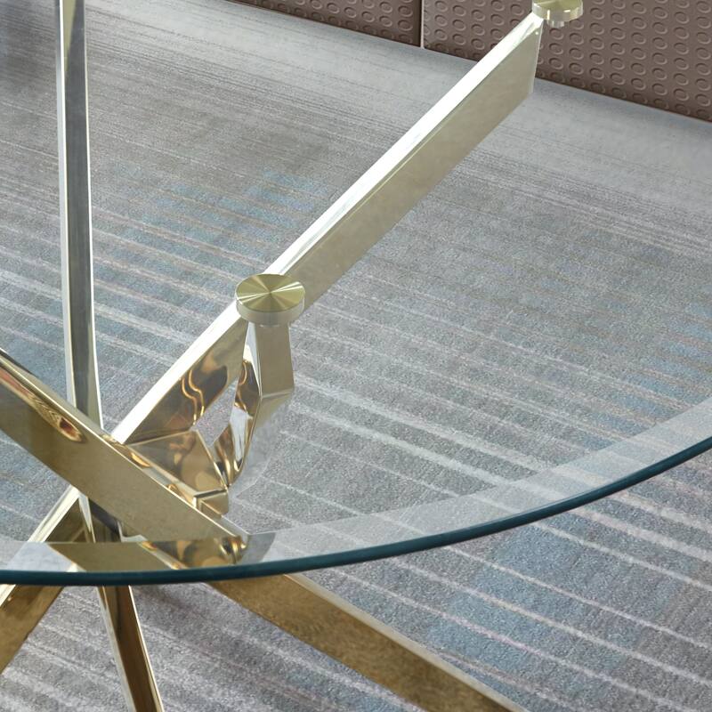 36" Round Glass Dining Table, Modern Dining Table With Tempered Glass Tabletop And Stainless Steel Legs