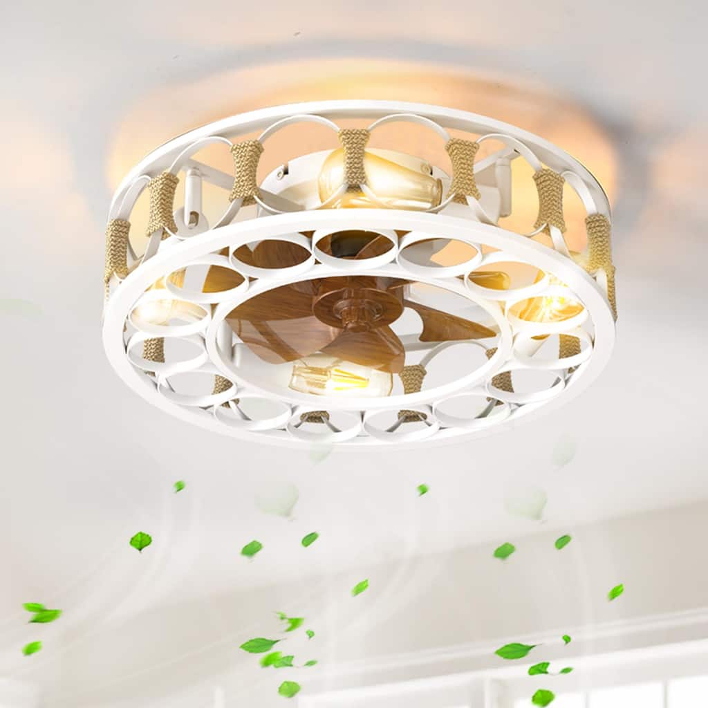 Cusp Barn 20-In Industrial Caged Ceiling Fan with Lights Remote Control, Modern 6 Speeds Ceiling Light with 4 LED Bulbs