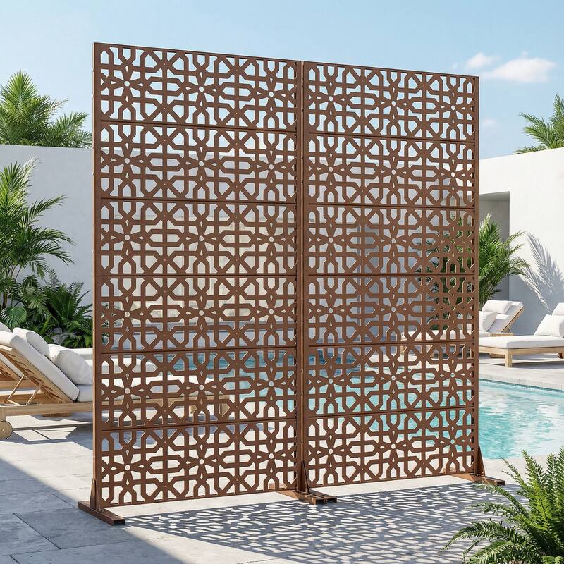 Rectangle Outdoor Privacy Screens Metal Screen Fence Panel Set of 2