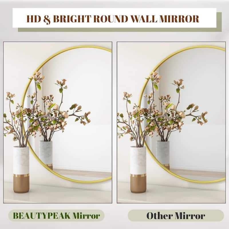 HOMLUX 24 Inch Round Wall Mirror with Gold Aluminum Alloy Frame Vanity Bathroom Mirrors for Over Sink Wall