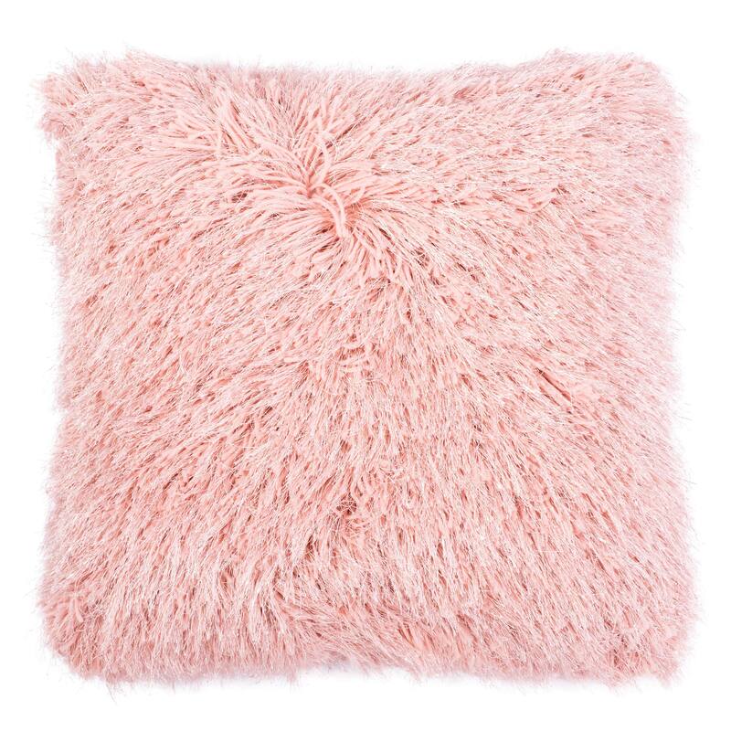 SAFAVIEH Shag Modish Metallic Decorative Accent Throw Pillow - 20" x 20" Square - Metallic Rose Cloud