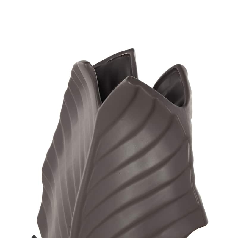 Ceramic Palm Tree Curved Leaf Decorative Vase - Black or White - Roche River Decor