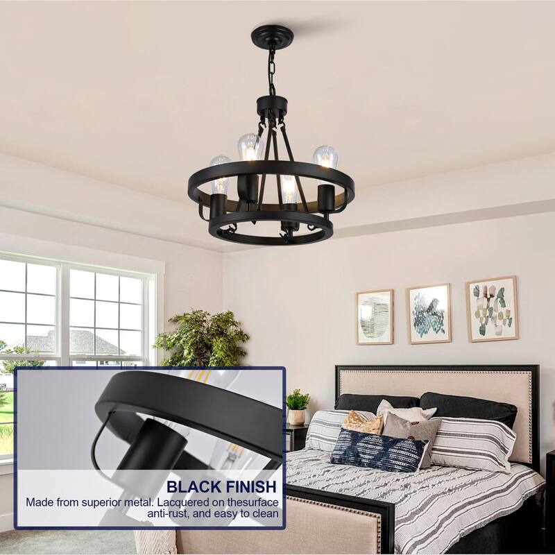 4-Light Plug-in Pendant Lamp, Black Circular Metal Pendant with 39.5 Foot Chain