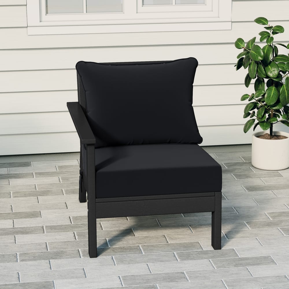 Birchwood All Weather HDPE Outdoor Patio Deep Seating Black Left Arm Facing Chair With Cushions (1-Piece)