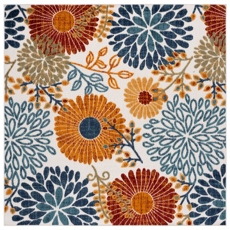 SAFAVIEH Cabana Hillechien Indoor/ Outdoor Waterproof Patio Floral Rug - 6'7" Square - Creme/Red