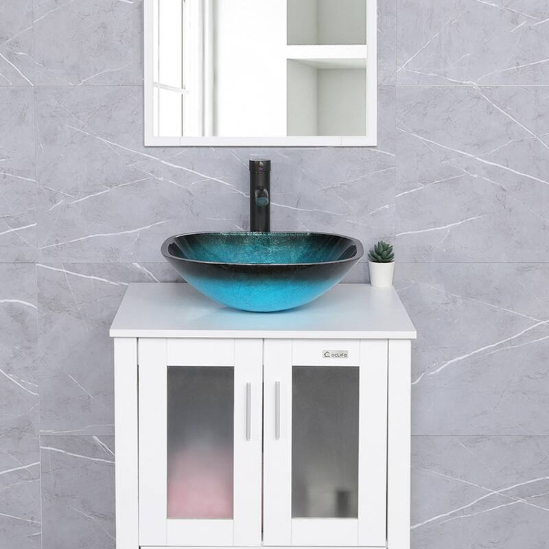 Eclife Artistic Vessel Sinks for Bathroom Vanity Tempered Glass Ceramic Basin