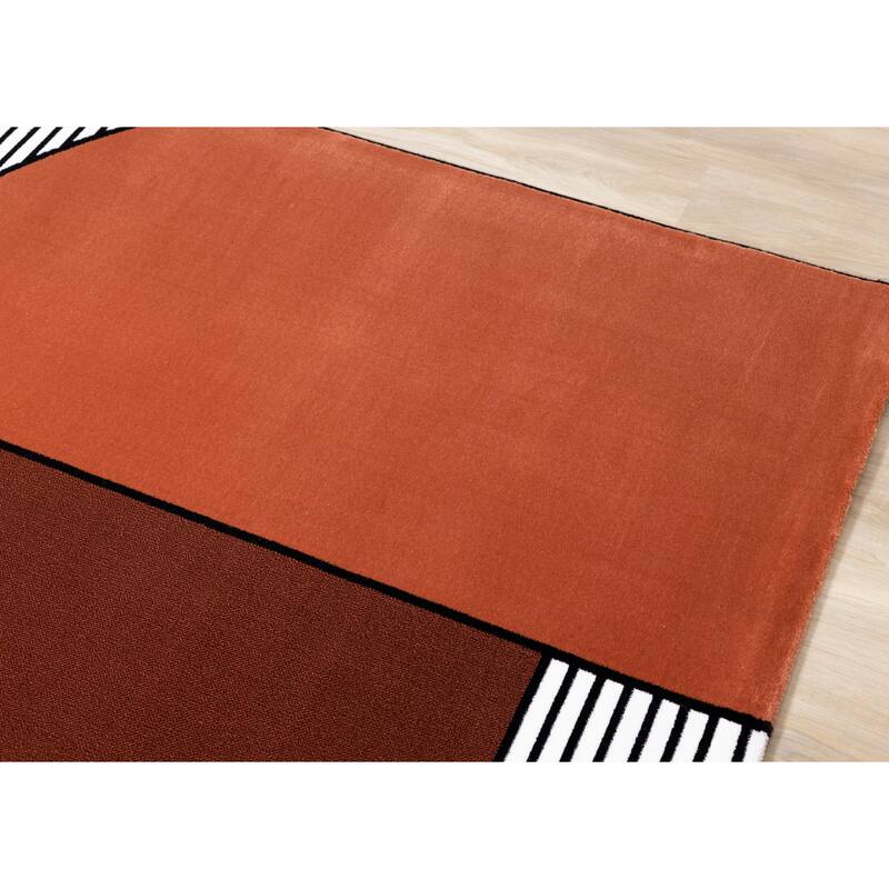 Claremont Collection - White/Back/Orange/Red Art Deco Geometric Rug Rug