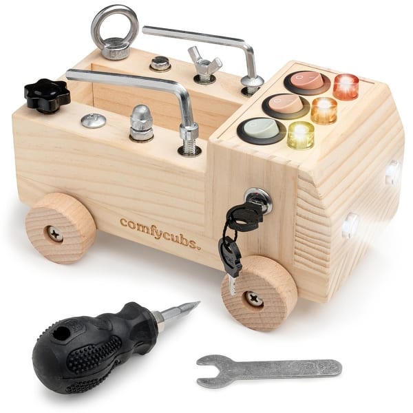 slide 2 of 20, Comfy Cubs Busy Board Truck Toy Set for Kids 3+ Natural Wood