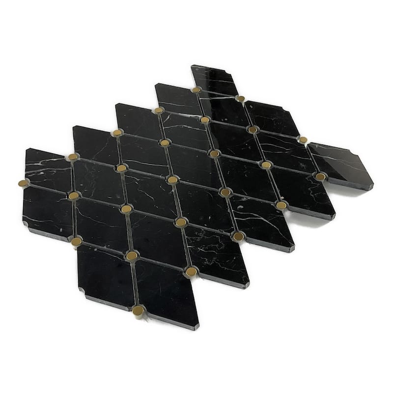 Natural Marble Diamond & Gold Metal Circle Mosaic Wall Tiles