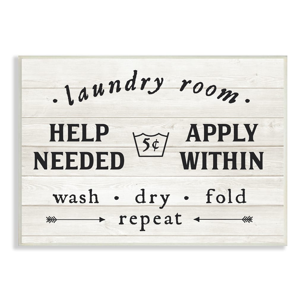 Stupell Farmhouse Laundry Room Help Wanted Sign Rustic Pattern Wood Wall Art