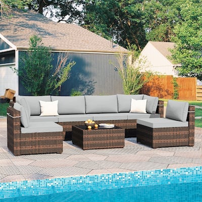 Patio Watcher Morden Outdoor 7-Piece Rattan Wicker Sectional Set Suit for Backyard