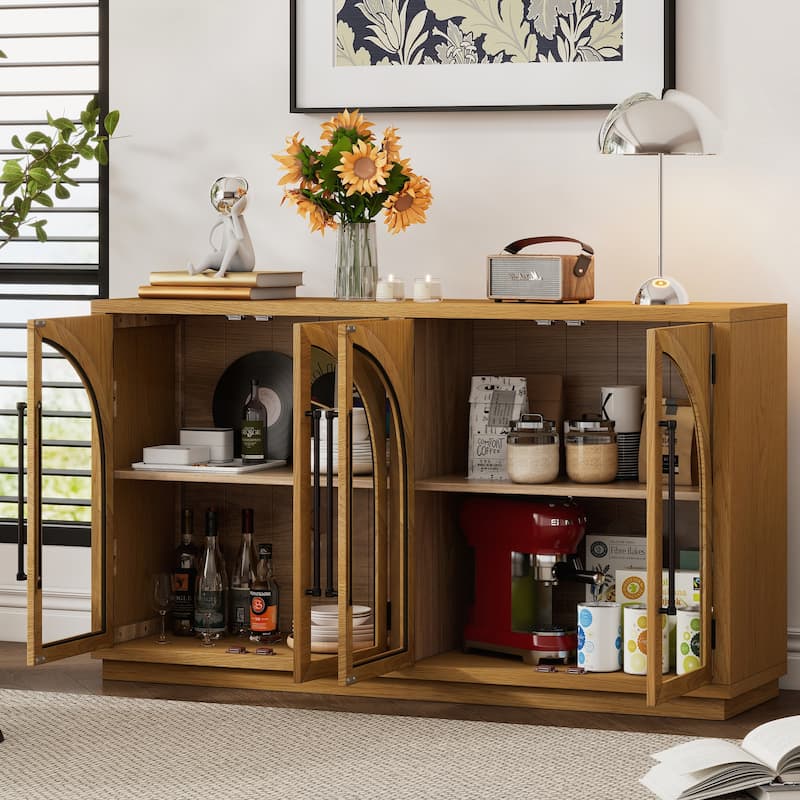 4 Doors Large Storage Sideboard Buffet Cabinet with Glass Doors