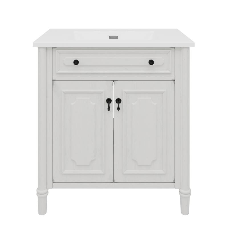 31" Bathroom Vanity with Sink, Rustic Bathroom Cabinet with Soft Close Doors and Adjustable Shelf, Curved Profile Design