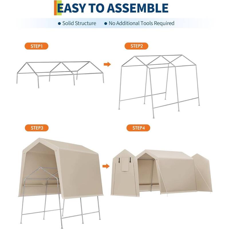 7x10 FT Portable Outdoor Storage Shed, UV-Resistant Carport for Motorcycle, Firewood, Tools - 7X10 Ft