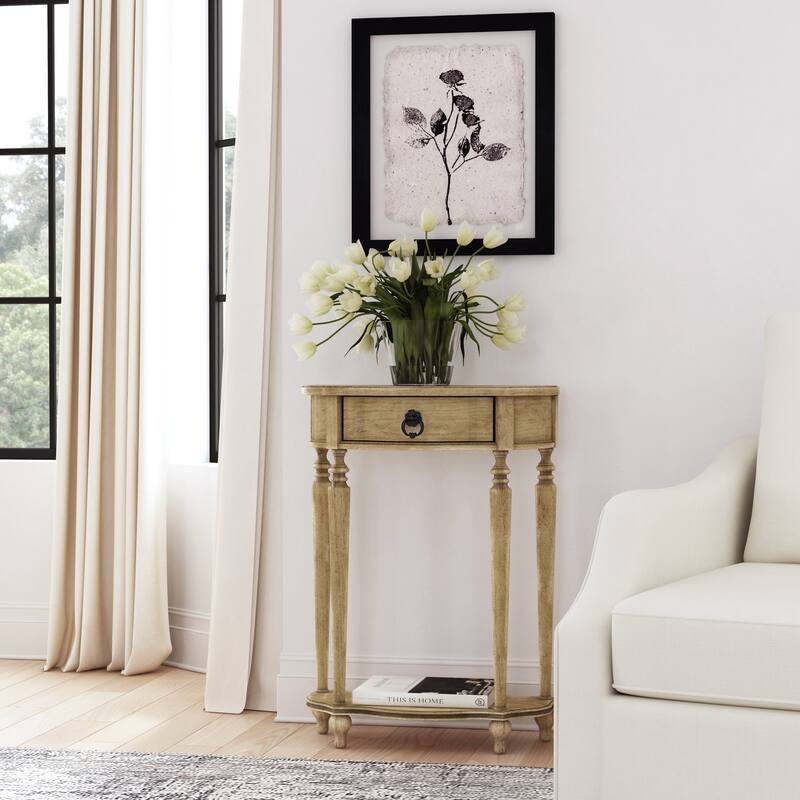 Ashby Demilune Console Table with Storage - Antique Beige