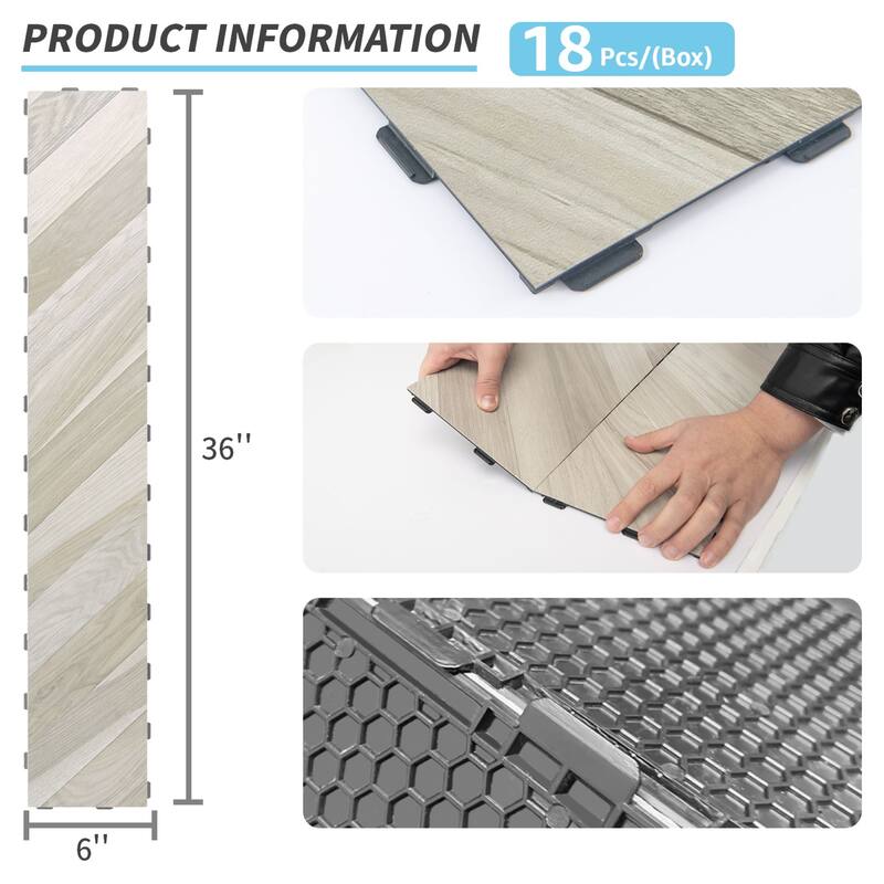 Art3d 36'' x 6'' Interlocking Luxury Vinyl Flooring Tile, Wood Floor Plank,Waterproof, Anti-Slip,18pcs,27 sqft