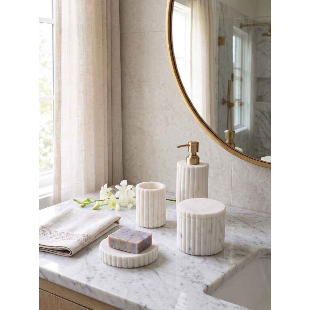 Roksana Marble Bath Accessories Set, Ivory White