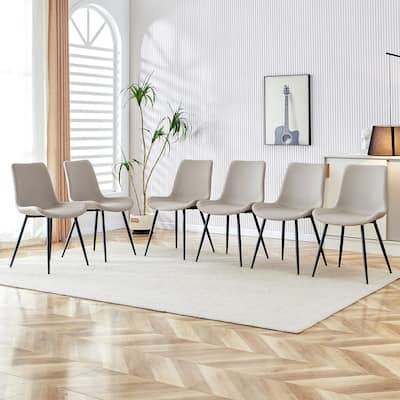 Artificial Leather Backrest Cushion Dining Chair, Black Metal Legs, Curved Widened Cushion Design for more comfort(6 chairs)