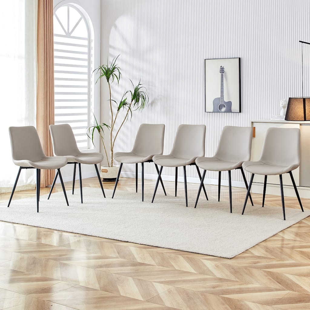 Artificial Leather Backrest Cushion Dining Chair, Black Metal Legs, Curved Widened Cushion Design for more comfort(6 chairs)