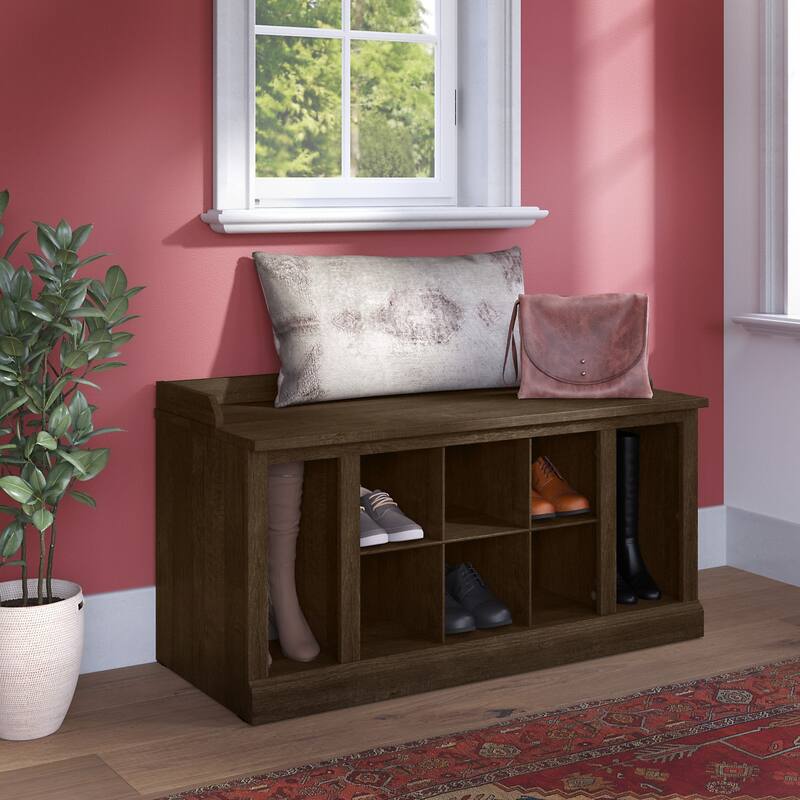Woodland 40W Shoe Storage Bench with Shelves by Bush Furniture - Ash Brown