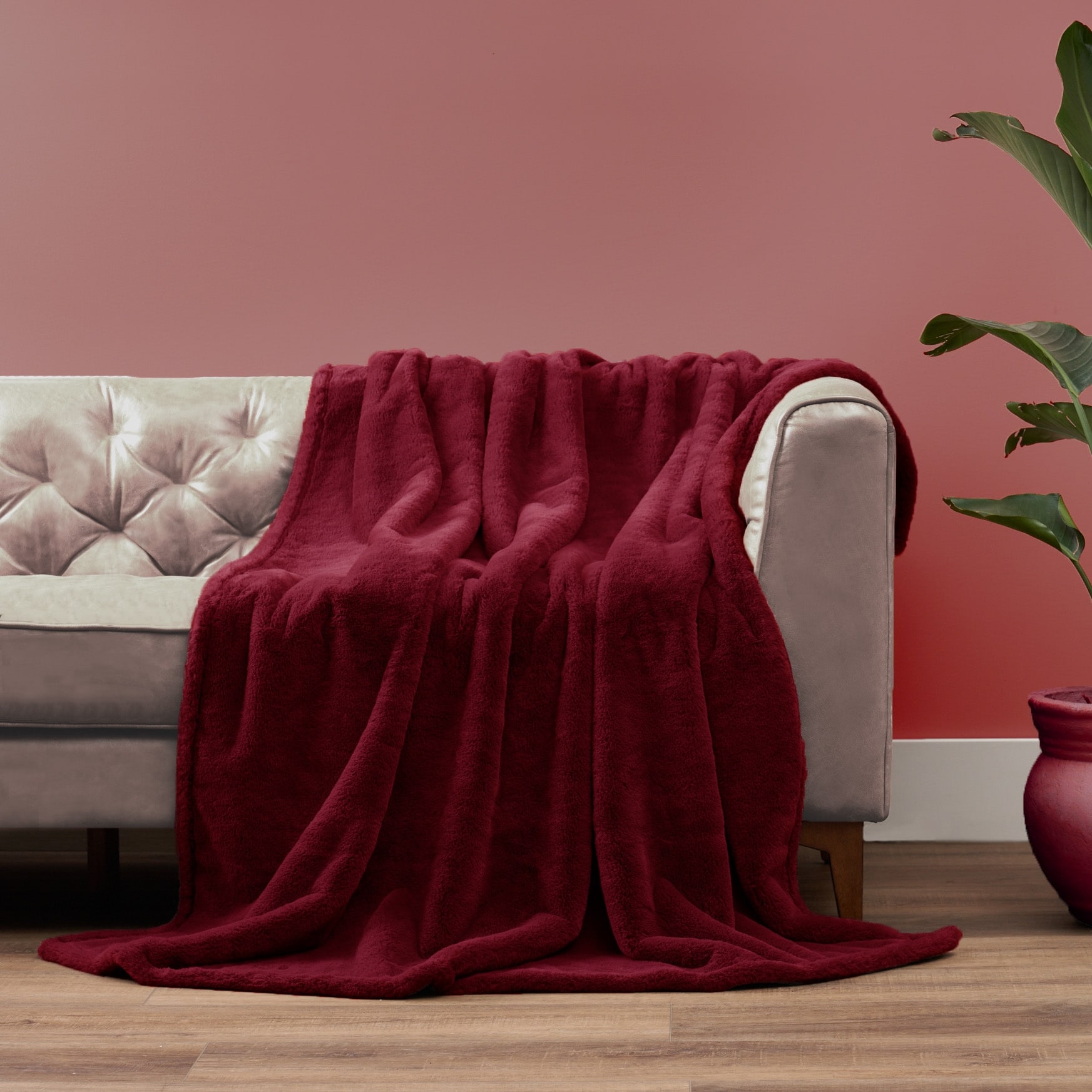 Burgundy Ultra Fine Faux Fur Throw Blanket