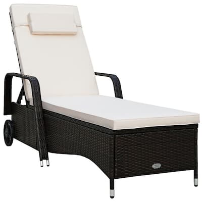 Outdoor Cushioned Wicker Chaise Lounger with Adjustable Backrest - 79.0" x27.5" x 21"(L x W x H)