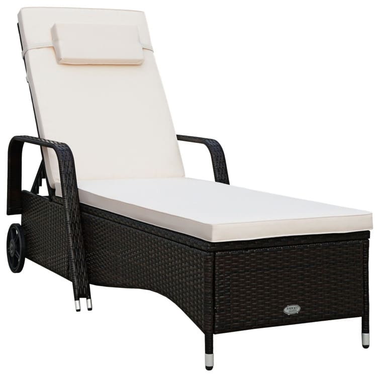 Outdoor Cushioned Wicker Chaise Lounger with Adjustable Backrest - 79.0" x27.5" x 21"(L x W x H)