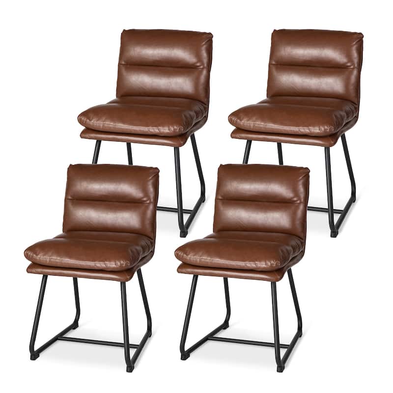 Glitzhome Set of 2/4 Modern PU Leather Thick Upholstered Side Dining Chairs with Metal Legs - Set of 4 Brown