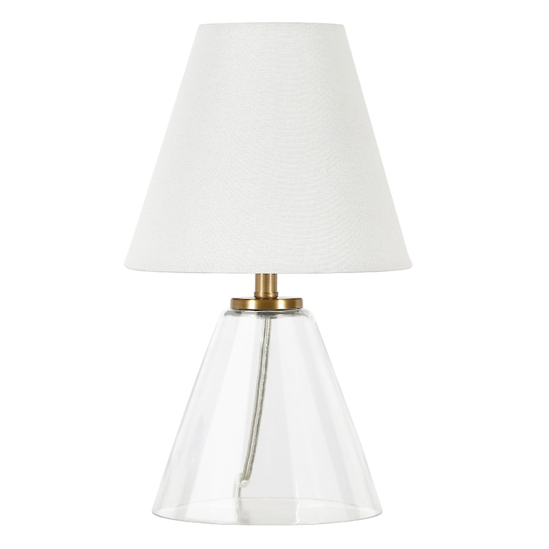 Clear Glass Geometric Table Lamp with White Drum Shade and Rocker Switch - 8” x 8” x 13.62” (D x W x H)