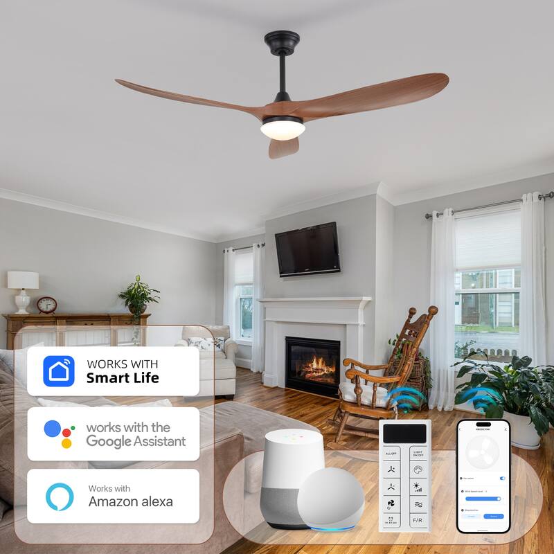 Sofucor 60"Ceiling Fan with Light and Remote Control,Outdoor/Indoor High CFM Quiet 3 ABS Blades for Patio,Porch,Farmhouse,Gazebo