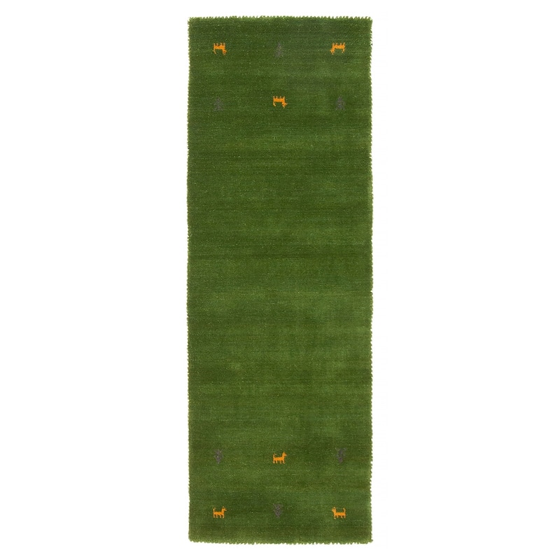 Kashkuli Gabbeh Green Rug 2'8" x 9'8" - 2'8 x 9'8 - Green - 2'8 x 9'8