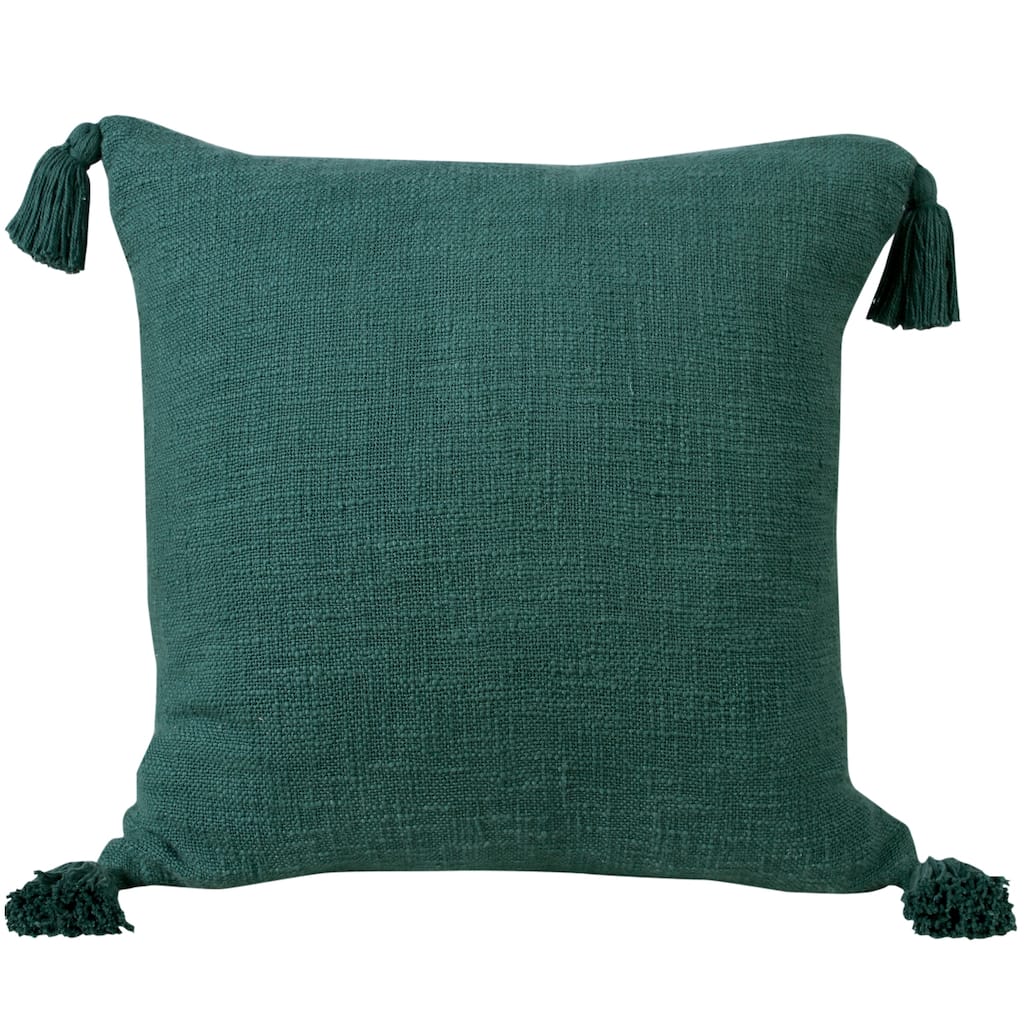 Hand Woven Square Throw Pillow with Tassels - 20" - Emerald Green
