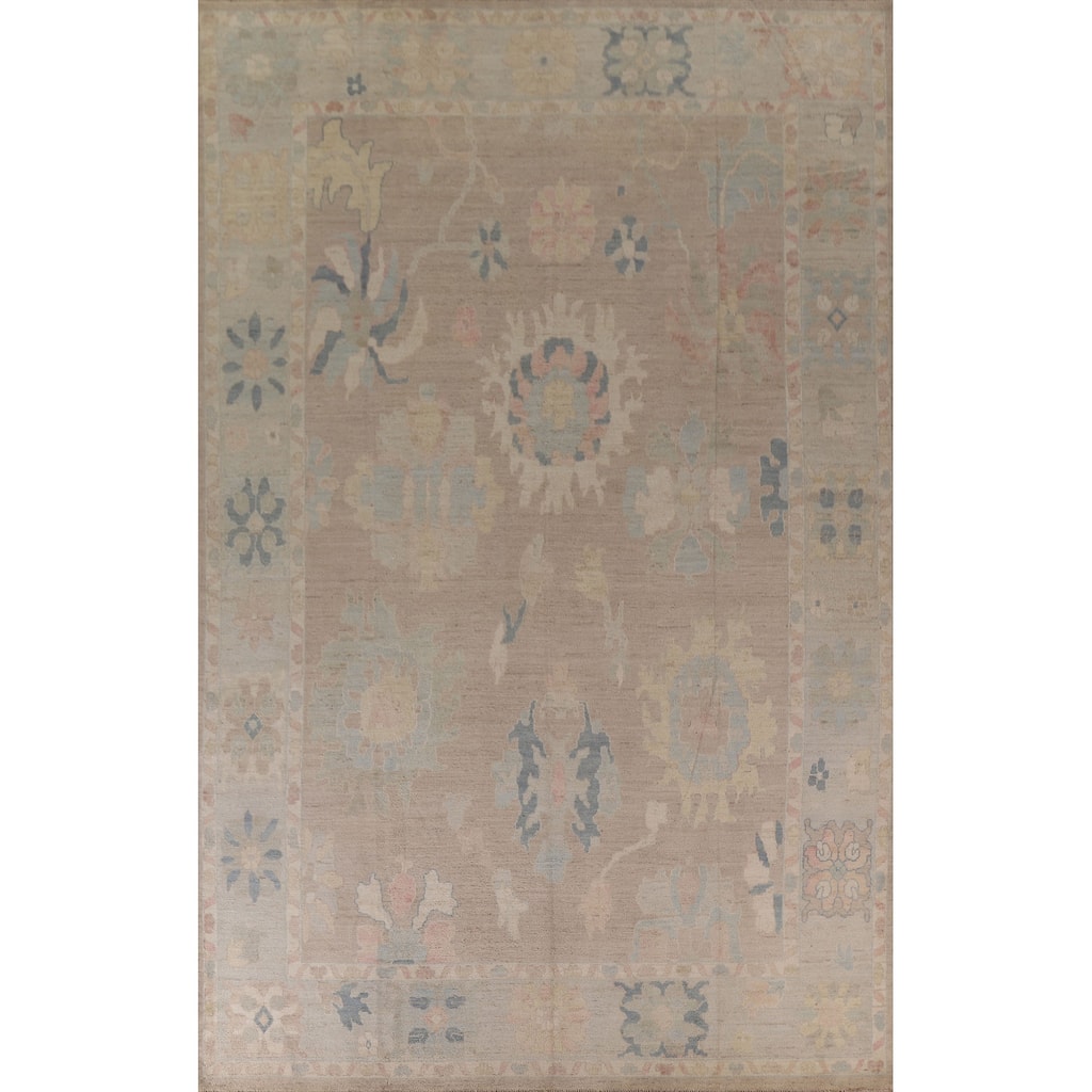 Oushak Turkish Large Area Rug Hand-knotted Floral Wool Carpet - 9'11"x 13'7"