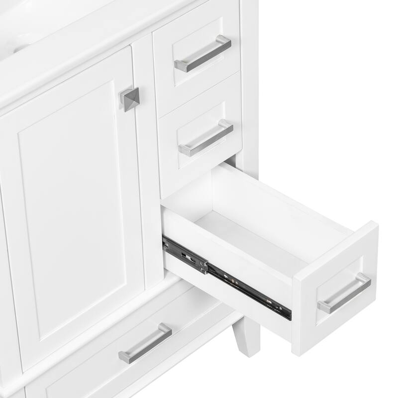 24.8" Bathroom Vanity with Ceramic Sink - Modern Cabinet with Soft-Close Door & Multiple Drawers