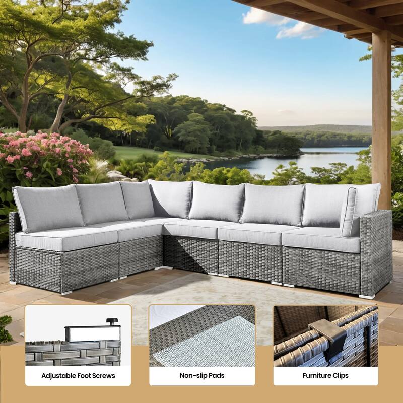 XIZZI 8-piece Patio Wicker Furniture Sectional Set with Firepit