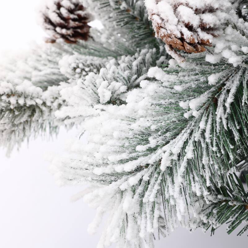 6Ft Artificial Flocked Full Pine Christmas Tree with Pine Cones - 70.87" H x 45.28" Diameter