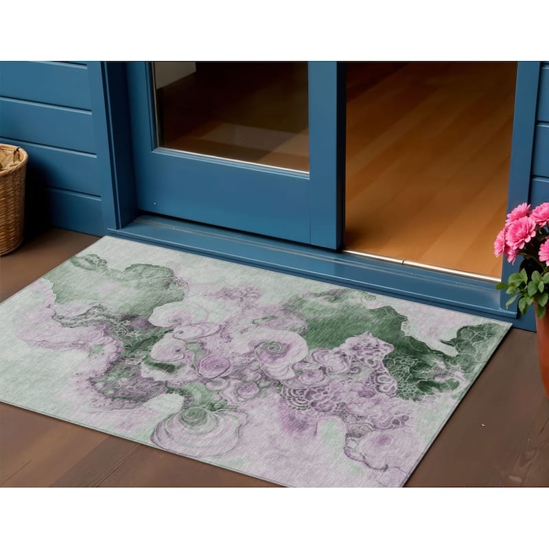 HomeRoots Abstract Transitional Rectangle Outdoor Rug - 3' x 5'