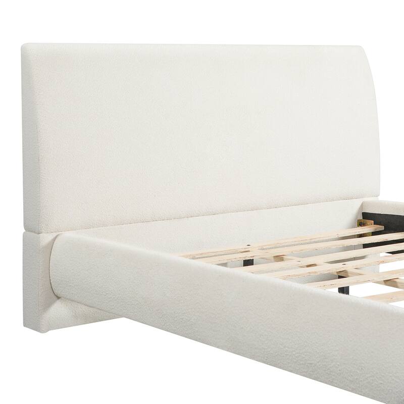 Christopher Knight Home - Modern Boucle Upholstered Platform Bed with Thick Headboard and Solid Wood Legs