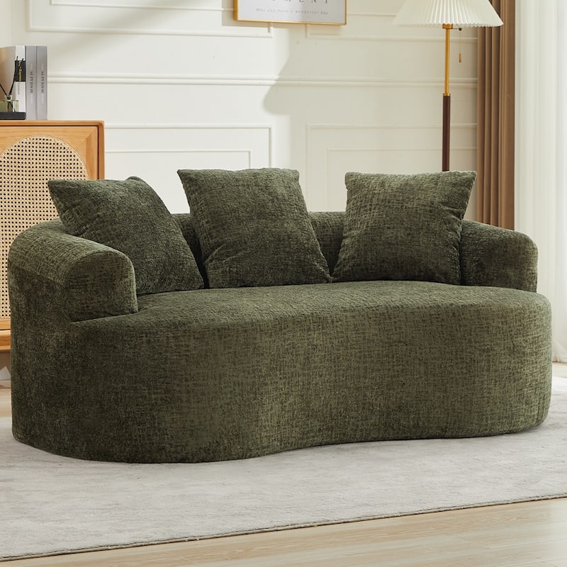 63.2" Modern Small Loveseat Sofa, Chenille Boneless Couch, Deep Seat Sofa with 3 Pillows