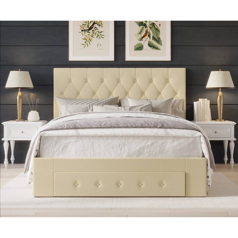 Deborah Tufted Upholstered Storage Panel Bed - Beige - King