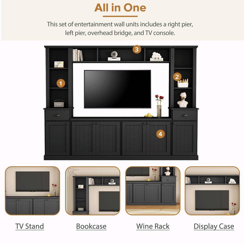 Minimalist TV Stand and Wall Unit Set with Ample Storage Space, Adjustable Shelves