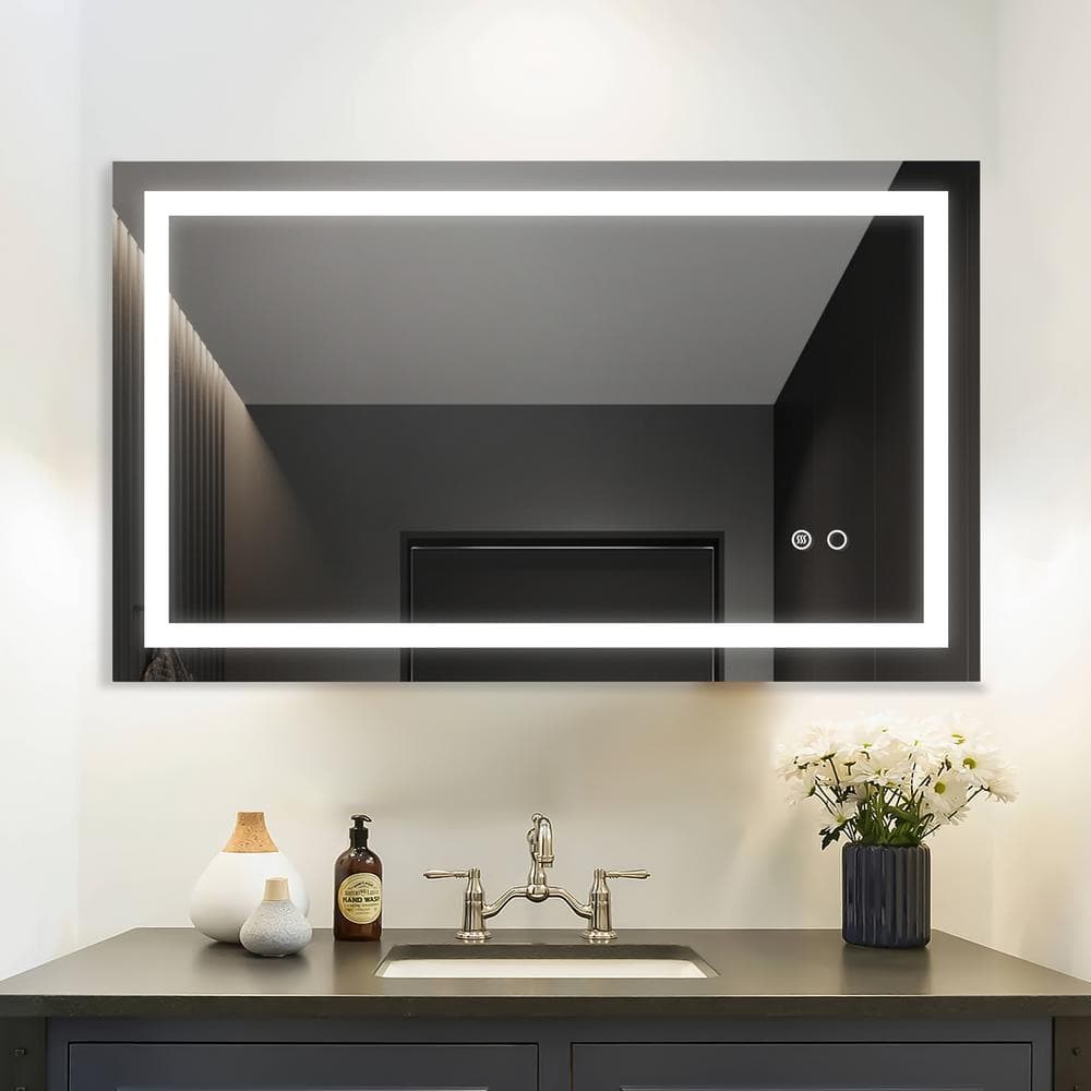40 in. W x 24 in. H Rectangular Frameless Anti-Fog LED Light Wall Mounted Bathroom Vanity Mirror with Touch Button