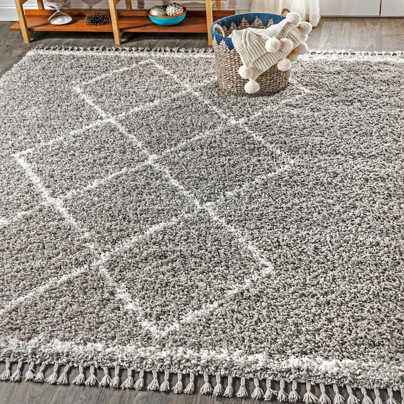 JONATHAN Y Modern Shag Plush Tassel Moroccan Tribal Geometric Trellis Area Rug