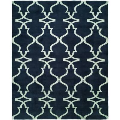 Modern Blue Hand-Knotted Wool & Viscose Area Rug