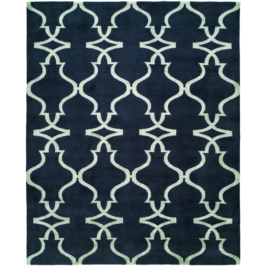 Modern Blue Hand-Knotted Wool & Viscose Area Rug