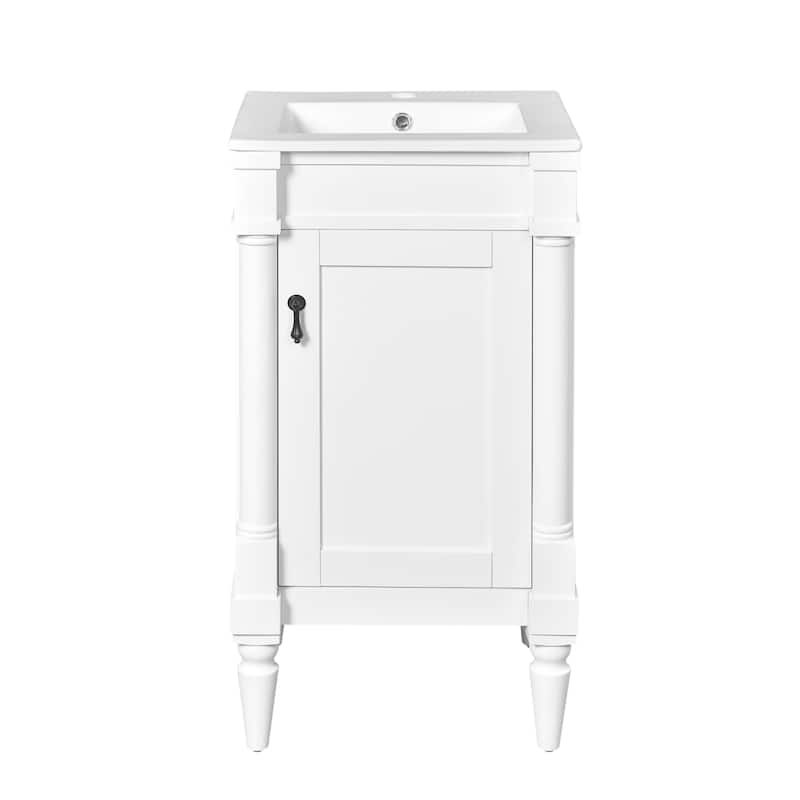 Retro Compact Bathroom Vanity Cabinet Simple Freestanding Single Sink Cabinet with Adjustable Shelf and Black Metal Pull